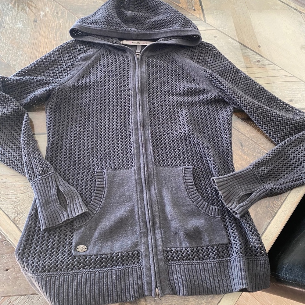 Athleta grey knit  mesh zip sweater medium